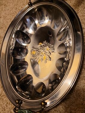 Vintage Repousse Flowers Inox 18/10 Serving Bowl with 24 kt gold plating and mar